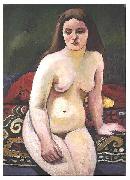 Female nude at a knited carpet